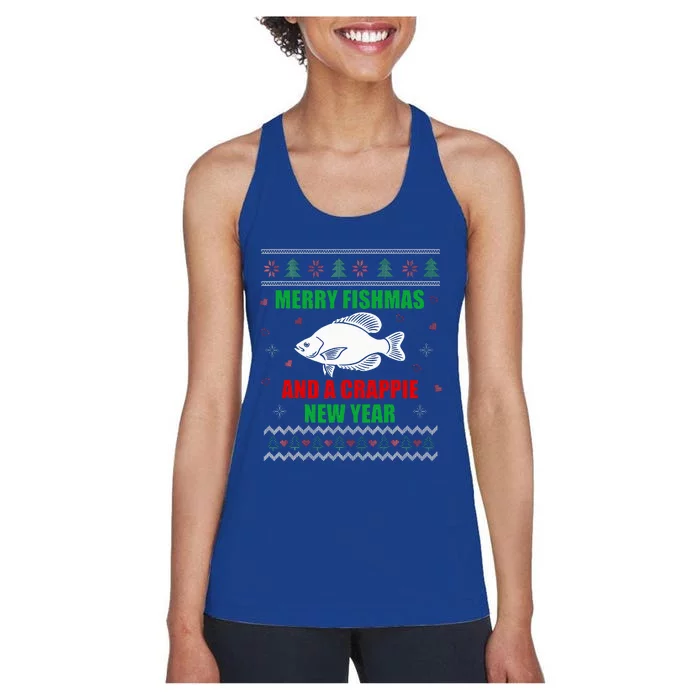 Merry Fishmas Fish Fishing Fisherman Ugly Christmas Xmas Women's Racerback Tank