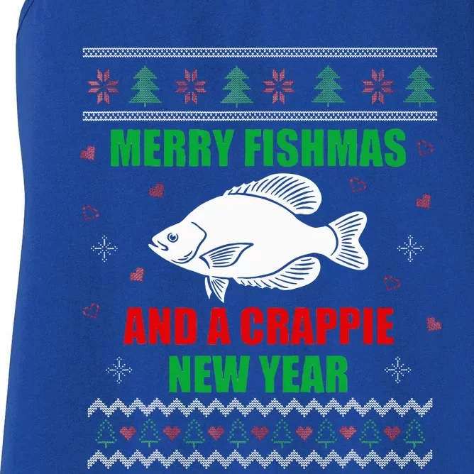 Merry Fishmas Fish Fishing Fisherman Ugly Christmas Xmas Women's Racerback Tank