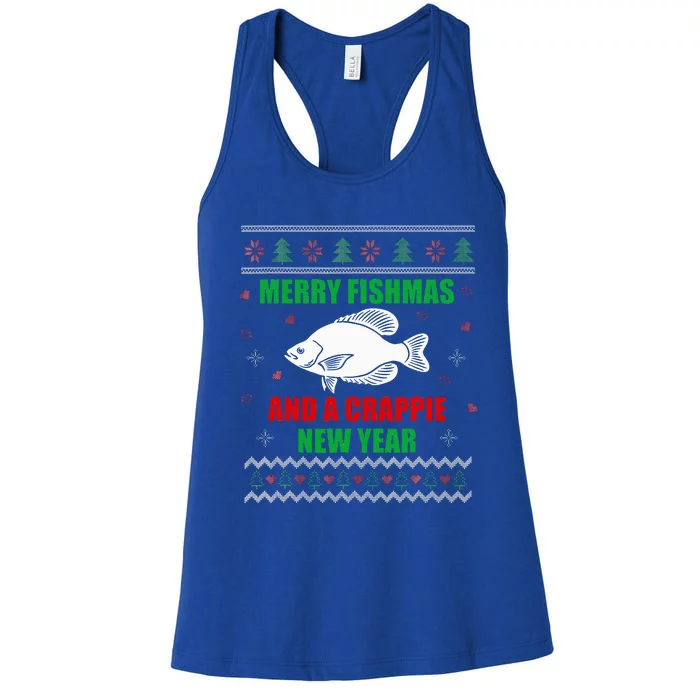 Merry Fishmas Fish Fishing Fisherman Ugly Christmas Xmas Women's Racerback Tank