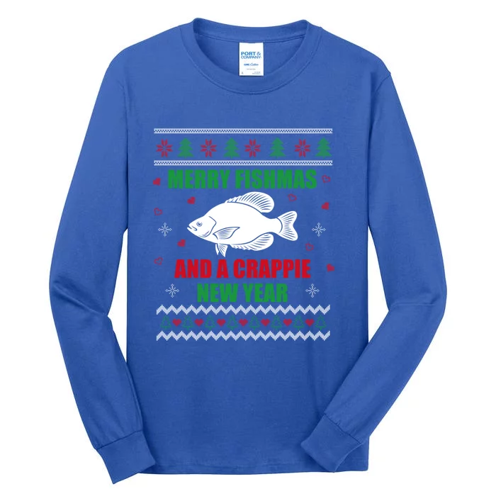 Merry Fishmas Fishing Funny Xmas Crappie For Fisher Gift Tall Long Sleeve T-Shirt