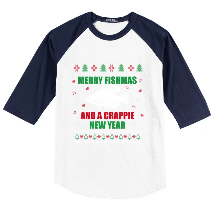 Merry Fishmas Fishing Funny Xmas Crappie For Fisher Gift Baseball Sleeve Shirt