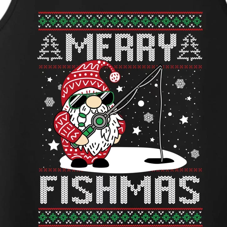 Merry Fishmas Fishing Gnome Christmas Santa Fisher Gift Performance Tank