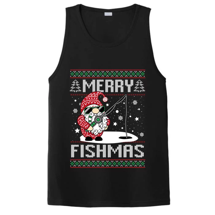 Merry Fishmas Fishing Gnome Christmas Santa Fisher Gift Performance Tank