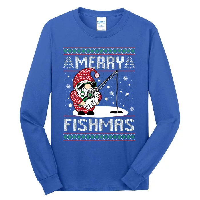 Merry Fishmas Fishing Gnome Christmas Santa Fisher Gift Tall Long Sleeve T-Shirt