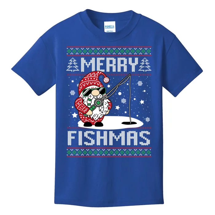 Merry Fishmas Fishing Gnome Christmas Santa Fisher Gift Kids T-Shirt