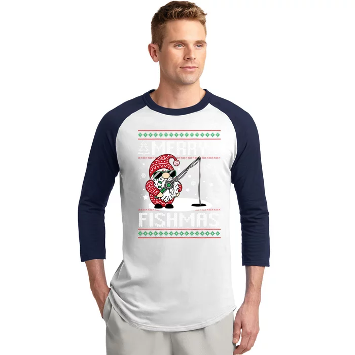 Merry Fishmas Fishing Gnome Christmas Santa Fisher Gift Baseball Sleeve Shirt