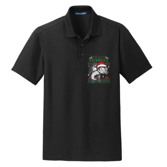 Merry Fishmas Funny Merry Christmas Fishing Lover Dry Zone Grid Performance Polo