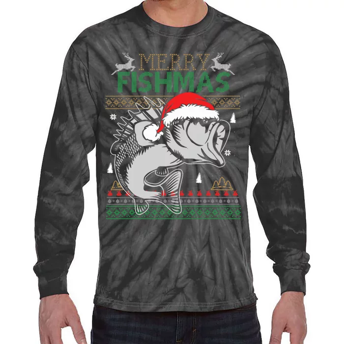 Merry Fishmas Funny Merry Christmas Fishing Lover Tie-Dye Long Sleeve Shirt