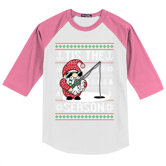 Merry Fishmas Fishing Gnome Christmas Xmas Santa Fisher Cute Gift Kids Colorblock Raglan Jersey