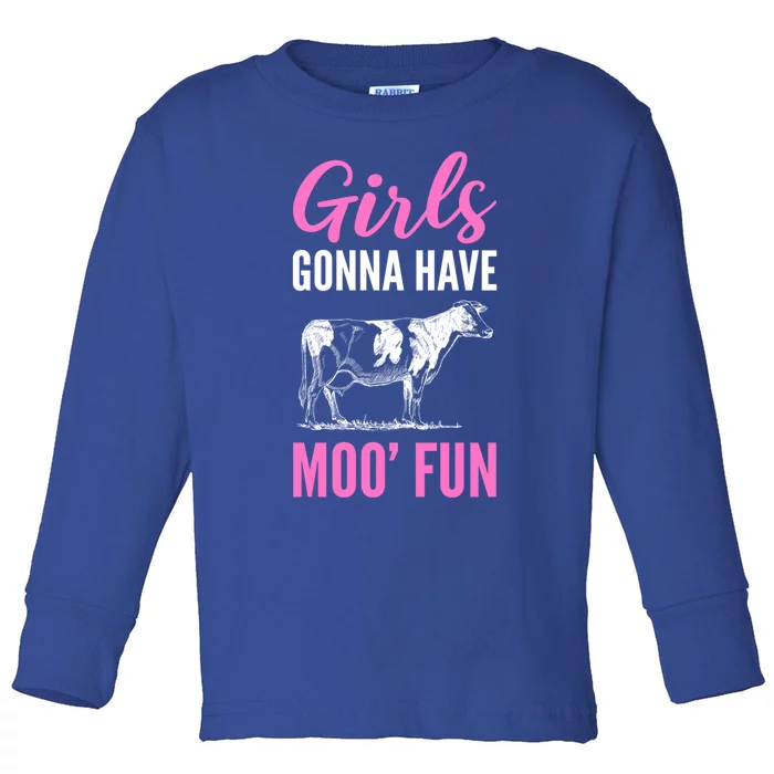 Moo Fun Farmhands Funny Gift Toddler Long Sleeve Shirt