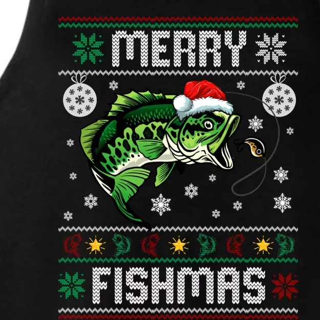 Merry Fishmas Funny Fish Fishing Fisher Ugly Christmas Gift Ladies Tri-Blend Wicking Tank