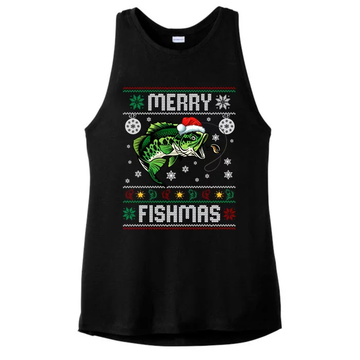 Merry Fishmas Funny Fish Fishing Fisher Ugly Christmas Gift Ladies Tri-Blend Wicking Tank