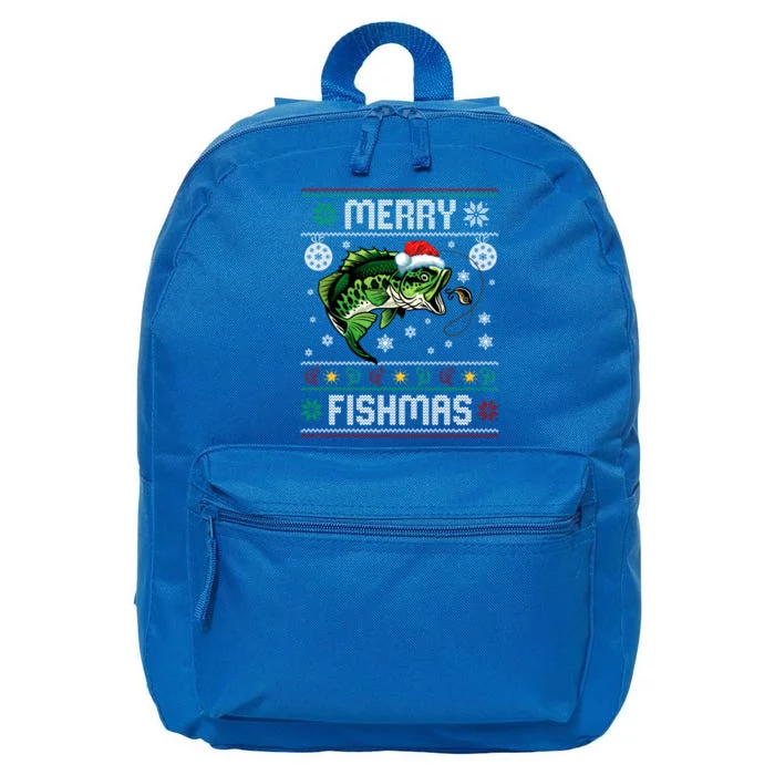 Merry Fishmas Funny Fish Fishing Fisher Ugly Christmas Gift 16 in Basic Backpack