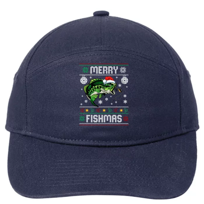 Merry Fishmas Funny Fish Fishing Fisher Ugly Christmas Gift 7-Panel Snapback Hat