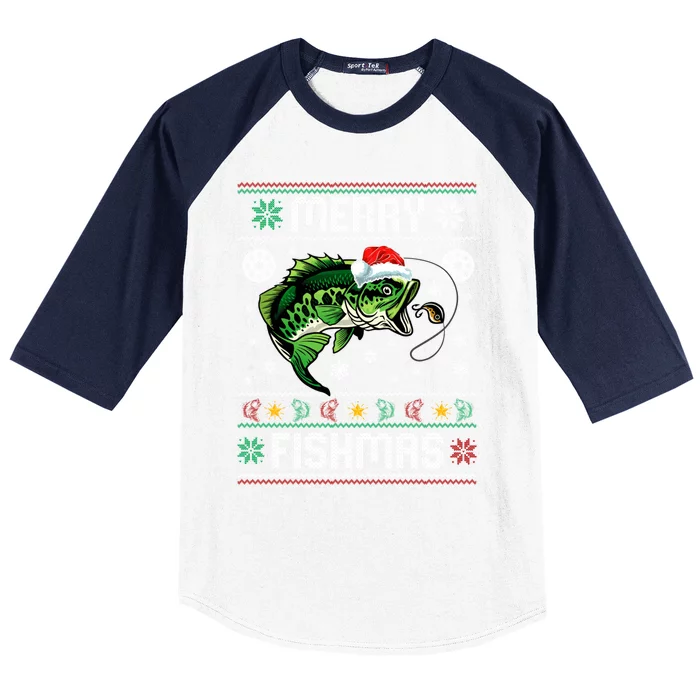 Merry Fishmas Funny Fish Fishing Fisher Ugly Christmas Gift Baseball Sleeve Shirt