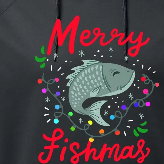 Merry Fishmas Fishing Christmas Matching Performance Fleece Hoodie