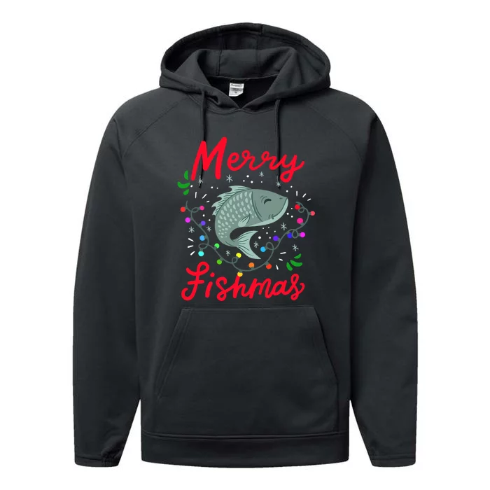 Merry Fishmas Fishing Christmas Matching Performance Fleece Hoodie