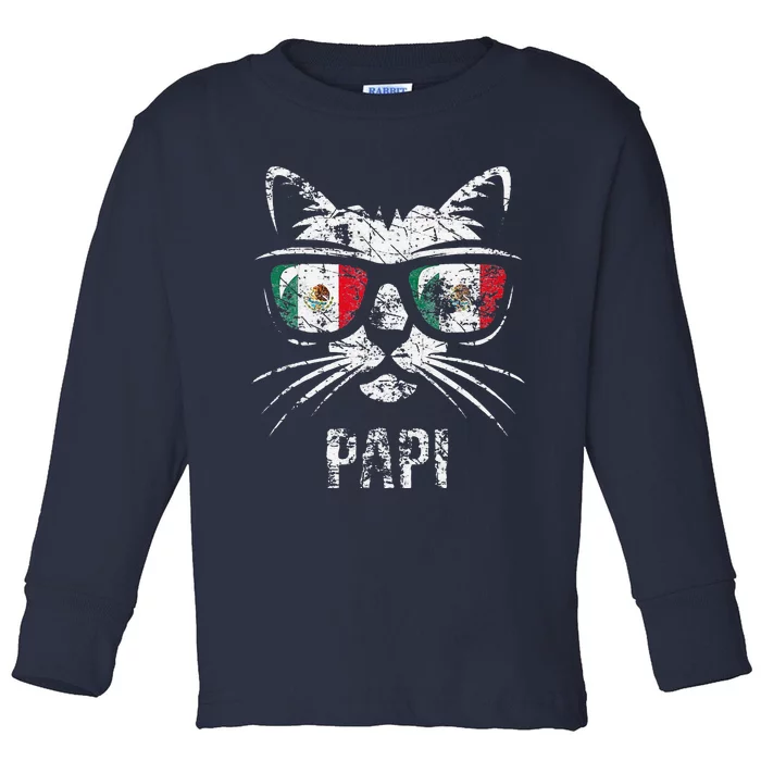 Mexico Flag Funny Cat Daddy Vintage Mexican Saying Toddler Long Sleeve Shirt