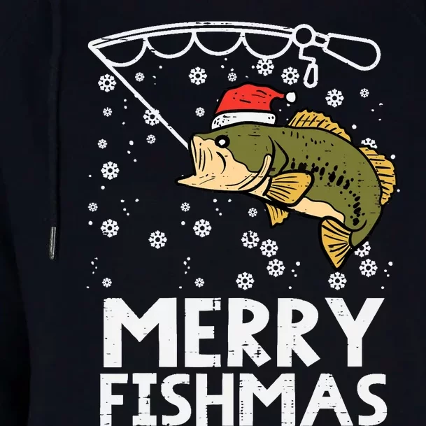 Merry Fishmas Fish Fishing Xmas Christmas Dad Womens Funnel Neck Pullover Hood