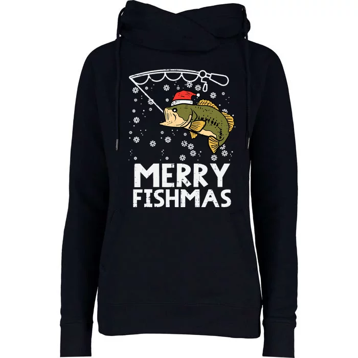 Merry Fishmas Fish Fishing Xmas Christmas Dad Womens Funnel Neck Pullover Hood