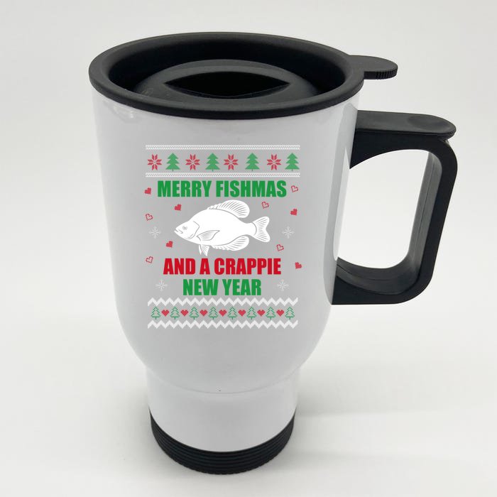 Merry Fishmas Fishing Funny Xmas Crappie For Fisher Gift Front & Back Stainless Steel Travel Mug