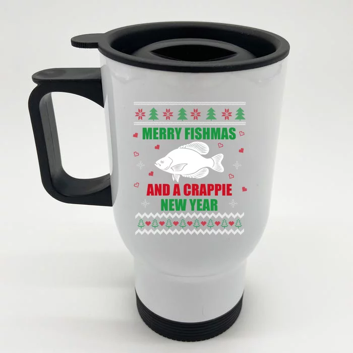 Merry Fishmas Fishing Funny Xmas Crappie For Fisher Gift Front & Back Stainless Steel Travel Mug