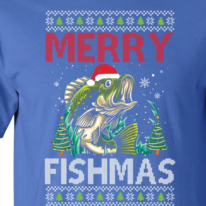 Merry Fishmas Fishing Ugly Christmas Large Mouth Bass Gift Tall T-Shirt