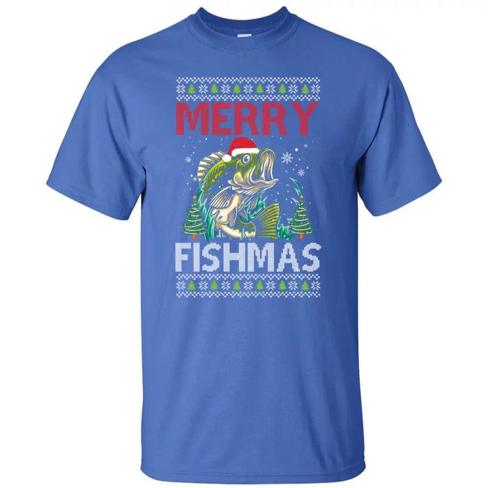 Merry Fishmas Fishing Ugly Christmas Large Mouth Bass Gift Tall T-Shirt