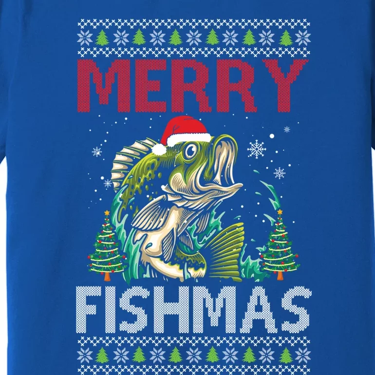 Merry Fishmas Fishing Ugly Christmas Large Mouth Bass Gift Premium T-Shirt