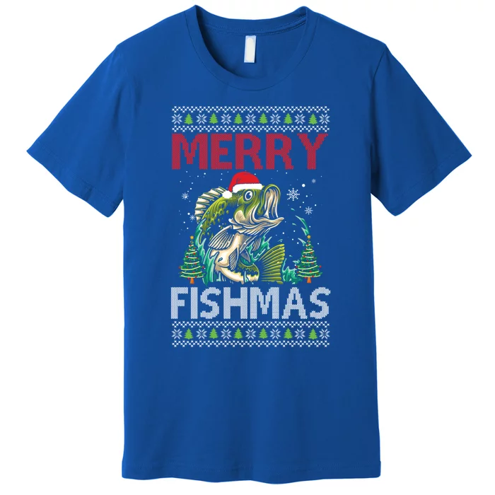 Merry Fishmas Fishing Ugly Christmas Large Mouth Bass Gift Premium T-Shirt