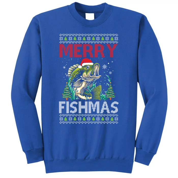 Merry Fishmas Fishing Ugly Christmas Large Mouth Bass Gift Tall Sweatshirt