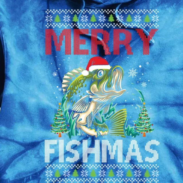 Merry Fishmas Fishing Ugly Christmas Large Mouth Bass Gift Tie Dye Hoodie