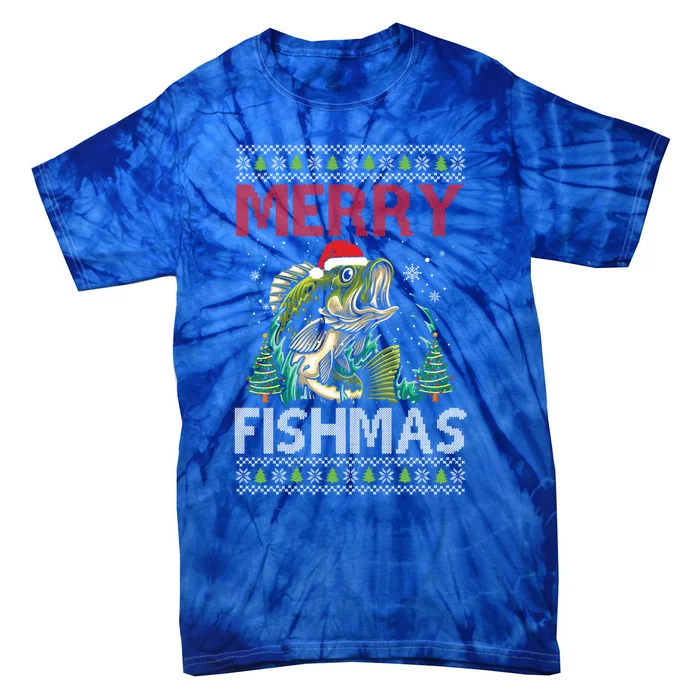 Merry Fishmas Fishing Ugly Christmas Large Mouth Bass Gift Tie-Dye T-Shirt