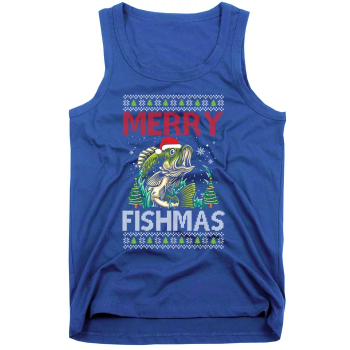 Merry Fishmas Fishing Ugly Christmas Large Mouth Bass Gift Tank Top