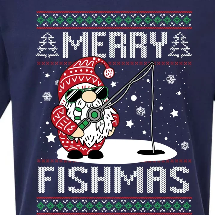 Merry Fishmas Fishing Gnome Christmas Santa Fisher Gift Sueded Cloud Jersey T-Shirt