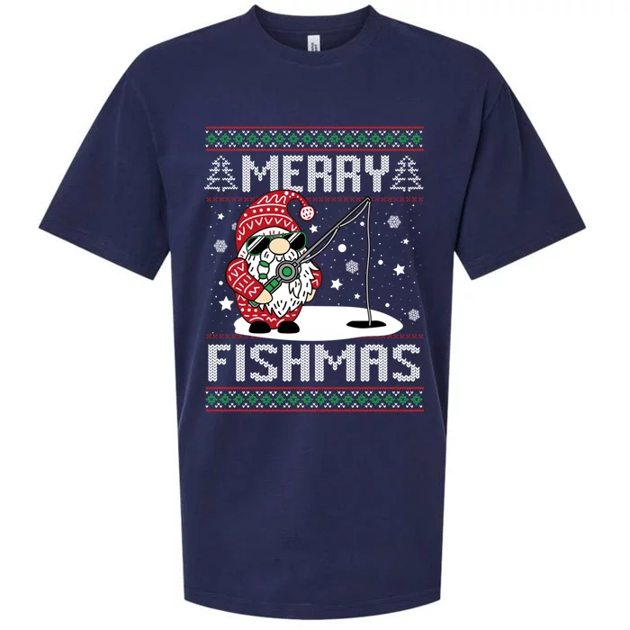 Merry Fishmas Fishing Gnome Christmas Santa Fisher Gift Sueded Cloud Jersey T-Shirt