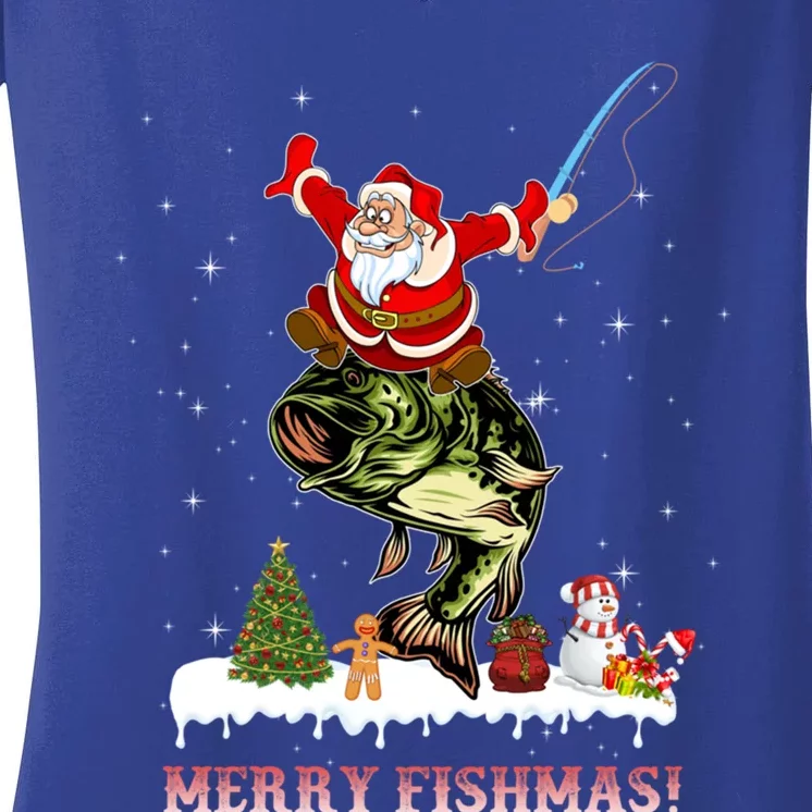 Merry Fishmas Fishing Funny Gift Women's V-Neck T-Shirt