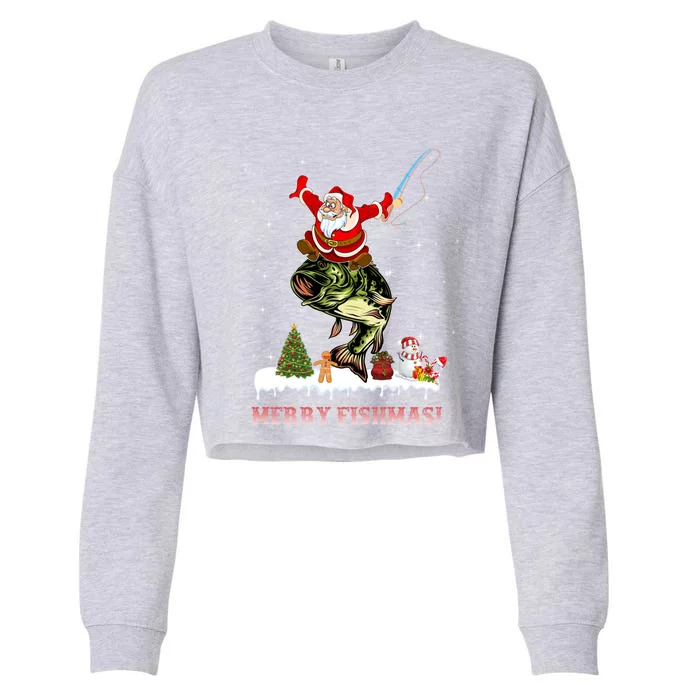 Merry Fishmas Fishing Funny Gift Cropped Pullover Crew