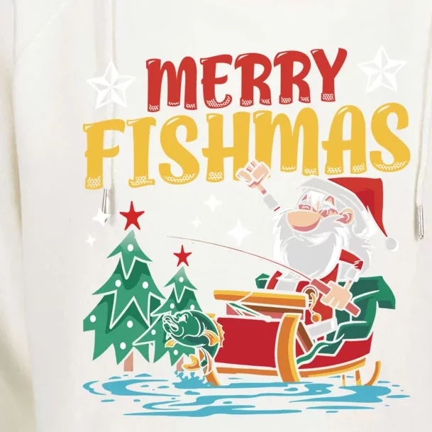 Merry Fishmas Fishing Christmas Costume Funny Santa Claus Womens Funnel Neck Pullover Hood