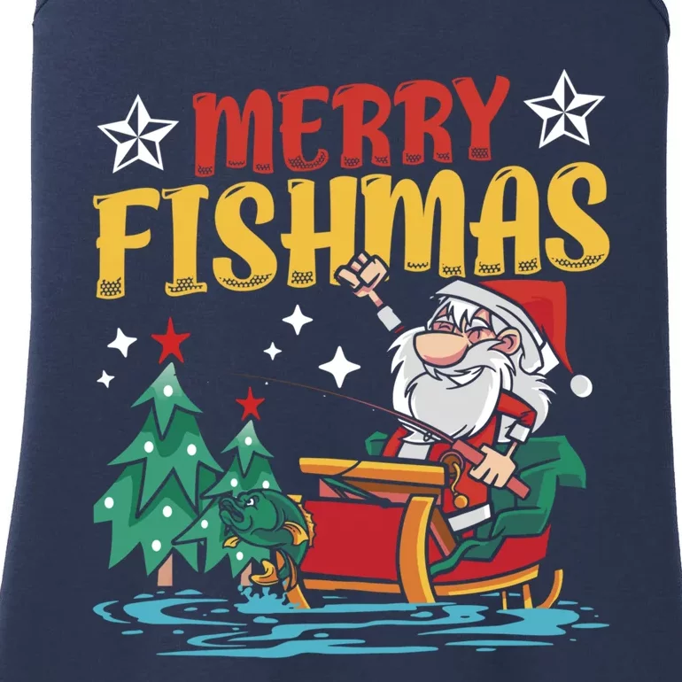 Merry Fishmas Fishing Christmas Costume Funny Santa Claus Ladies Essential Tank