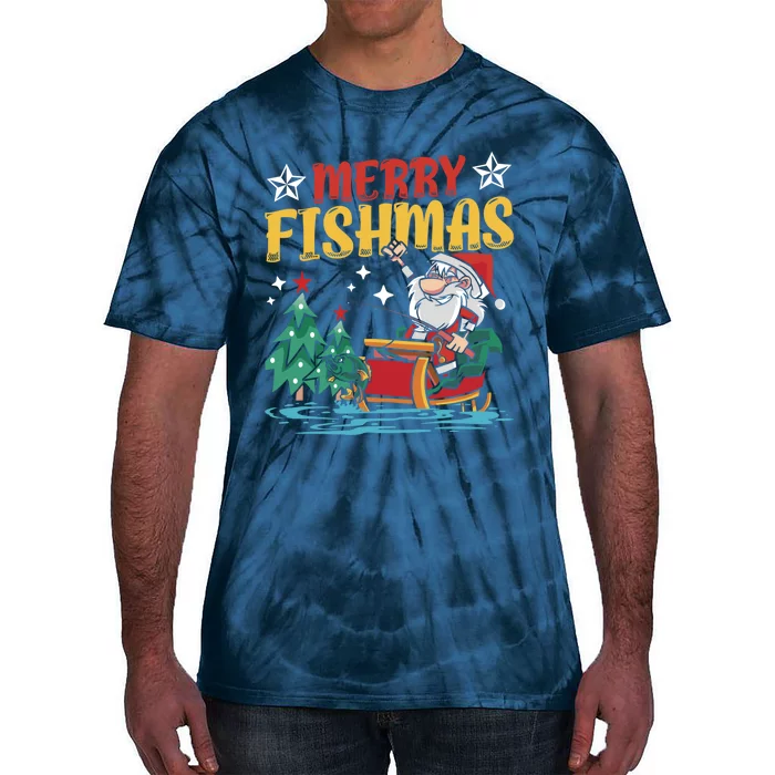 Merry Fishmas Fishing Christmas Costume Funny Santa Claus Tie-Dye T-Shirt