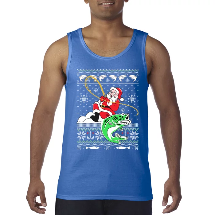 Merry Fishmas Fisher Santa Ugly Sweater Christmas Fishing Cool Gift Tank Top