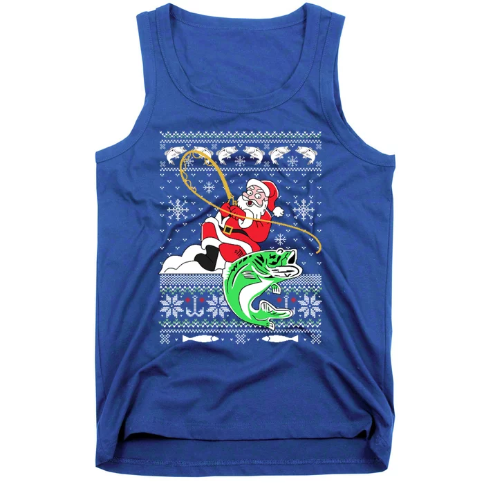 Merry Fishmas Fisher Santa Ugly Sweater Christmas Fishing Cool Gift Tank Top