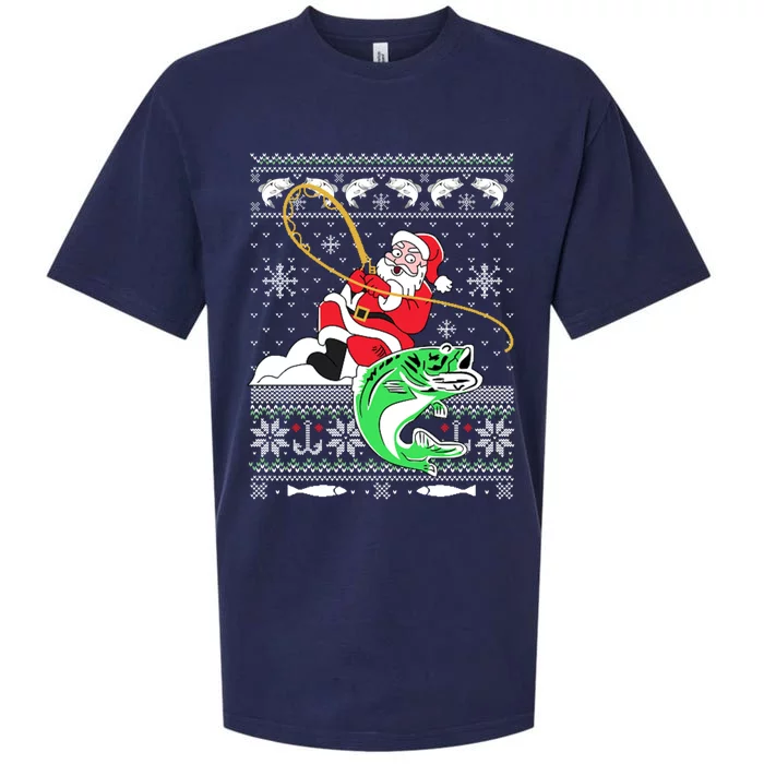 Merry Fishmas Fisher Santa Ugly Sweater Christmas Fishing Cool Gift Sueded Cloud Jersey T-Shirt