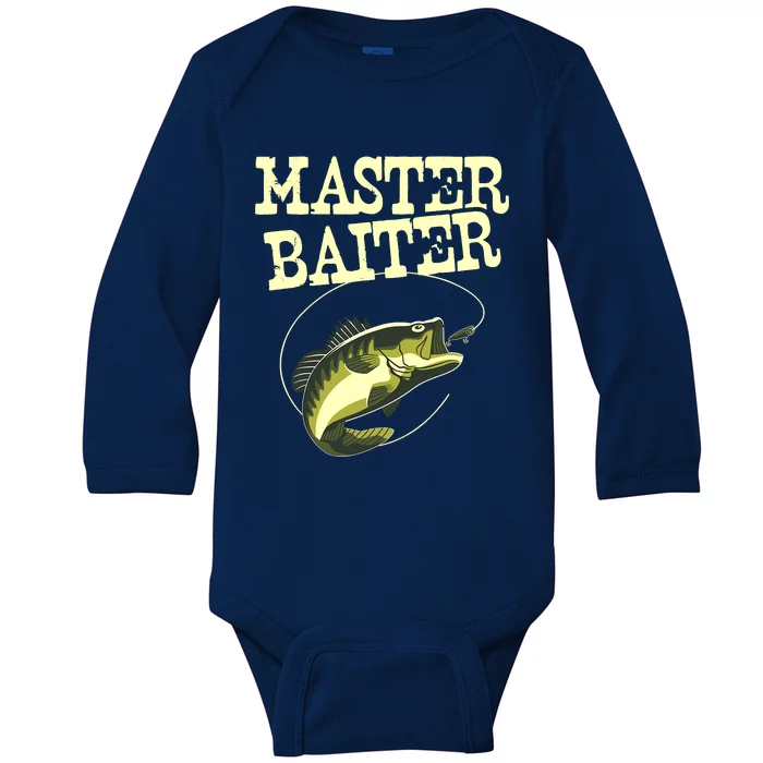 Masterbaiter Funny Fishing Fisherman Fish Master Baiter Baby Long Sleeve Bodysuit