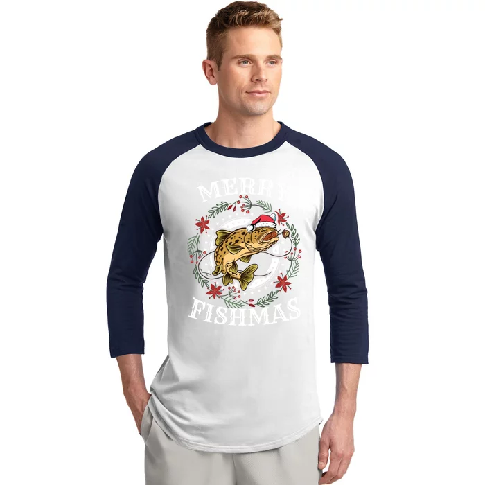 Merry Fishmas For Fisher Or Fishing Lover Gift Baseball Sleeve Shirt