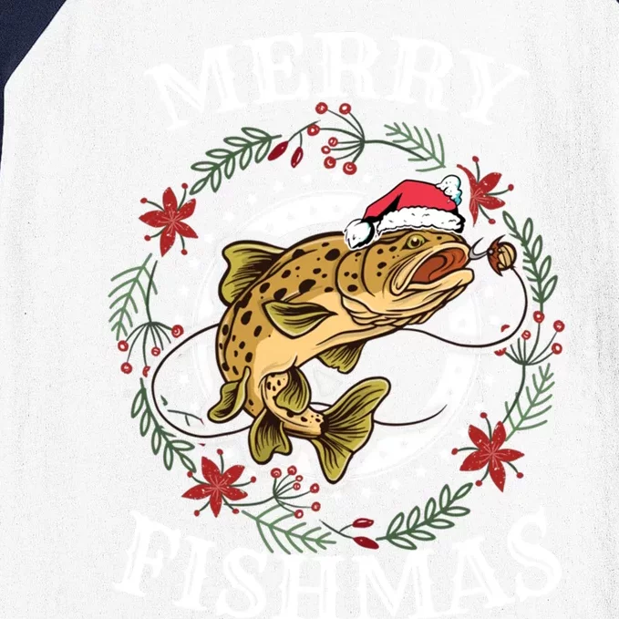 Merry Fishmas For Fisher Or Fishing Lover Gift Baseball Sleeve Shirt