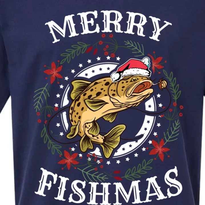 Merry Fishmas For Fisher Or Fishing Lover Gift Sueded Cloud Jersey T-Shirt