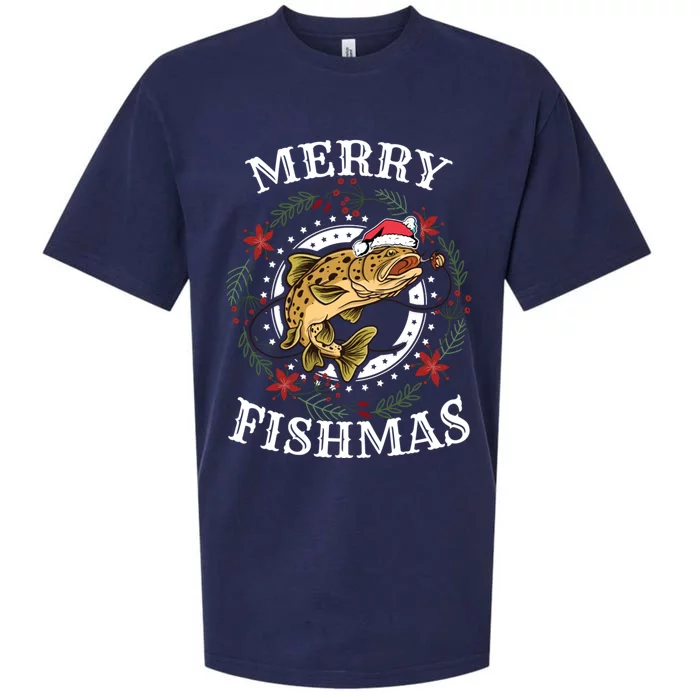 Merry Fishmas For Fisher Or Fishing Lover Gift Sueded Cloud Jersey T-Shirt