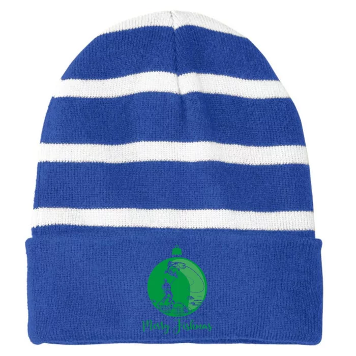 Merry Fishmas For Fisher And Anglers Gift Striped Beanie with Solid Band